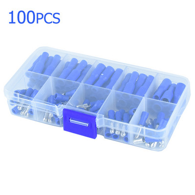 100 gab. Sieviešu un vīriešu gofrētā ložu spailes spaiļu komplekts Automobiļu vadu savienotāju komplekts sarkanā zilā krāsā dzeltenā zaļā melnā krāsā