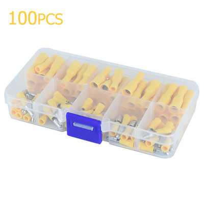 100 gab. Sieviešu un vīriešu gofrētā ložu spailes spaiļu komplekts Automobiļu vadu savienotāju komplekts sarkanā zilā krāsā dzeltenā zaļā melnā krāsā