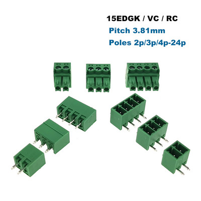 Βύσμα βίδας PCB μπλοκ ακροδεκτών Βήμα 3,81 mm 15EDGK+VC/RC Αρσενικό Θηλυκό Morsettiera Vertical Straight Pin 2~10P