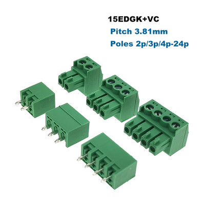 Utični PCB vijčani terminalni blok korak 3,81 mm konektor 15EDGK+VC/RC muški ženski Morsettiera vertikalni ravni kontakt 2~10P