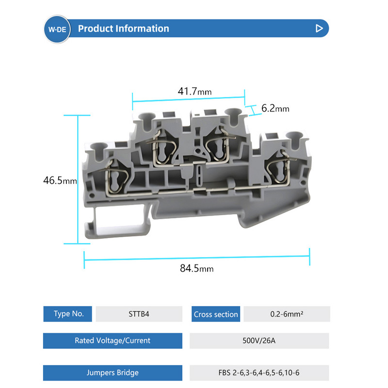 5 komada steznog bloka za DIN tračnicu STTB-4 električni konektori dvoslojni opružni konektor konektor žica vodiči