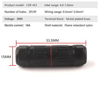 5/10PCS IP68 Водоустойчив прав конектор Индустриален електрически кабел 2/3 щифтов щепсел за открито гнездо Водоустойчив конектор