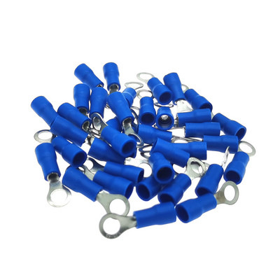 100 gab. Gredzenu izolēts gofrētais spailes elektrisko vadu kabeļa savienotājs RV1.25-3.2/3.5/4/5/6/8/10/12 uzgaļi 22-16AWG 0.5-1.5mm2