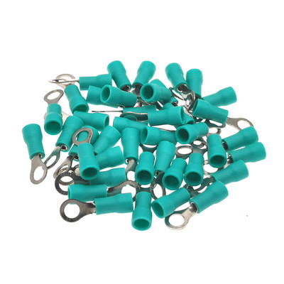 100 gab. Gredzenu izolēts gofrētais spailes elektrisko vadu kabeļa savienotājs RV1.25-3.2/3.5/4/5/6/8/10/12 uzgaļi 22-16AWG 0.5-1.5mm2