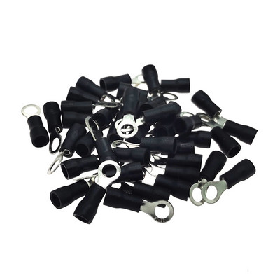 100 gab. Gredzenu izolēts gofrētais spailes elektrisko vadu kabeļa savienotājs RV1.25-3.2/3.5/4/5/6/8/10/12 uzgaļi 22-16AWG 0.5-1.5mm2