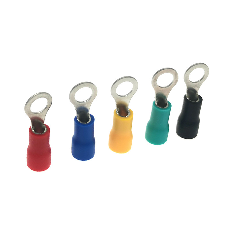 100 gab. Gredzenu izolēts gofrētais spailes elektrisko vadu kabeļa savienotājs RV1.25-3.2/3.5/4/5/6/8/10/12 uzgaļi 22-16AWG 0.5-1.5mm2