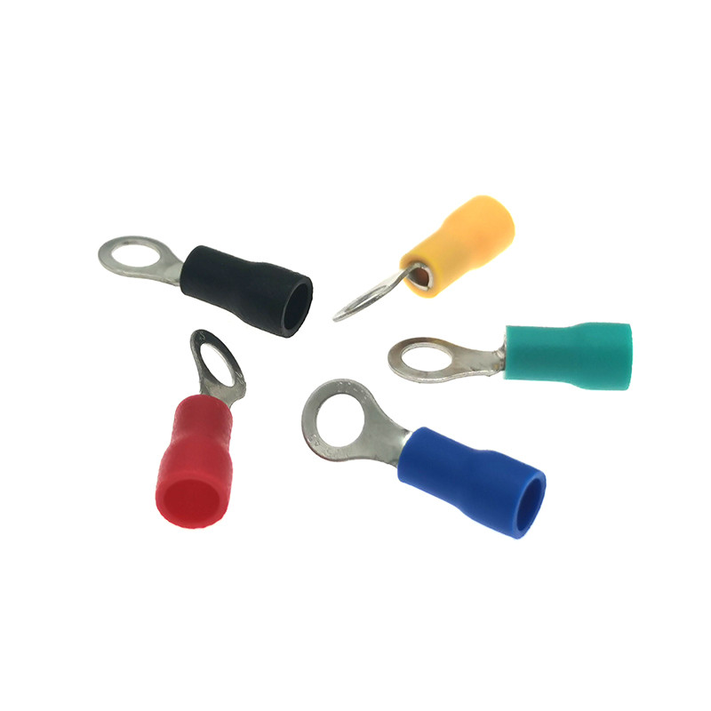 100 gab. Gredzenu izolēts gofrētais spailes elektrisko vadu kabeļa savienotājs RV1.25-3.2/3.5/4/5/6/8/10/12 uzgaļi 22-16AWG 0.5-1.5mm2