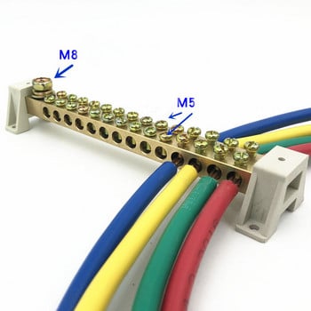 1 бр. Високотокова двуредова клемна връзка с нулева линия чист разпределителен проводник заземяваща медна шина