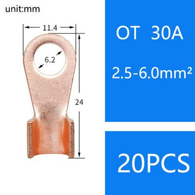 OT 10A 60A 100A 200AC kabeļa vara uzgaļa akumulatora savienotāja gredzena spaile 20A 30A 40A 50A 150A 200A 300A