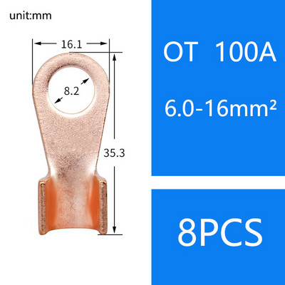 OT 10A 60A 100A 200AC kabeļa vara uzgaļa akumulatora savienotāja gredzena spaile 20A 30A 40A 50A 150A 200A 300A