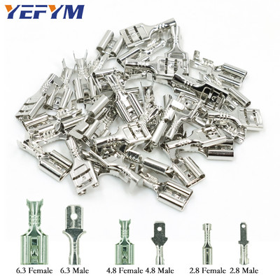 100Pcs/lot 2,8/4,8/6,3mm Θηλυκό και αρσενικό Σύνδεσμος ακροδεκτών Crimp Χρυσό ορείχαλκο/ασημί Σετ ηλεκτρικών καλωδίων συνδετήρων ηχείων αυτοκινήτου