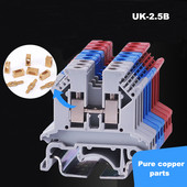 50/100Pcs UK-2.5B Din Rail Univerzalni terminalni blok Tip vijka Mjedena žica Kabel Električni konektor 32A 22-14AWG 0.5~2.5mm²