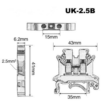 50/100Pcs UK-2,5B Din Rail Universal Terminal Block Βίδα τύπου Brass Wire Cable Electrical Connector 32A 22-14AWG 0,5~2,5mm²