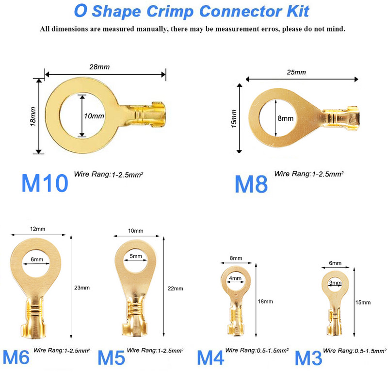150/300/540KOM M3/M4/M5/M6/M8/M10 Prstenaste ušice Oči Bakreni spojni terminali Kabelska papučica Konektor za žice Neizolirani komplet asortimana