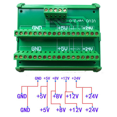 Strāvas kabeļa sadales sadalītāja spaiļu bloki Breakout Board DIN sliede