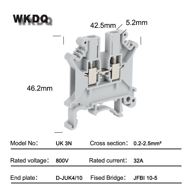 10 gab UK3N UK3 daudzkrāsu skrūvju padeve universālā spraudņa vads elektriskais savienotājs Din sliedes spaiļu bloks UK 3N