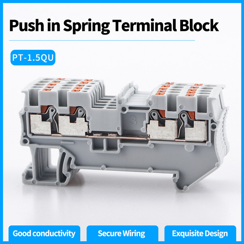 Din rail terminalni blok PT 1.5-QUATTRO 4-žilni vodič Push In Opruga Kontakt bez vijaka Uvlačenje kroz 10 kom žičnih konektora