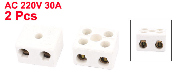 2GB liela daudzuma vadu savienotājs 220V 30A 2 way 2 rindu divrindu keramikas spaiļu bloks 32 x 28 x 20 mm balts