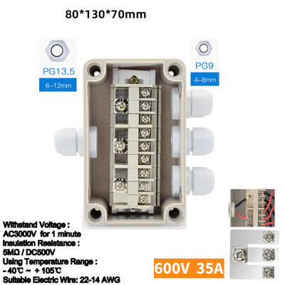 IP65 Vodootporna kabelska razvodna kutija 80*130*70 mm s UK2.5B setom terminalnih blokova za DIN šine