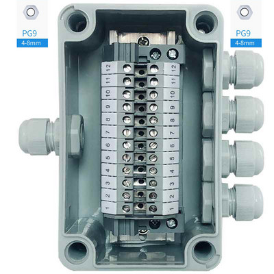 IP65 Vodootporna kabelska razvodna kutija 80*130*70 mm s UK2.5B setom terminalnih blokova za DIN šine