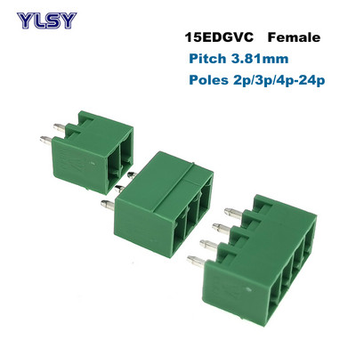 5 gab. Pieslēdzams PCB skrūvju spaiļu bloka solis 3,81 mm savienotājs 15EDGVC/RC/VM/RM Morsettiera 2/3/4/5/6/7/8/9/10P Bornier