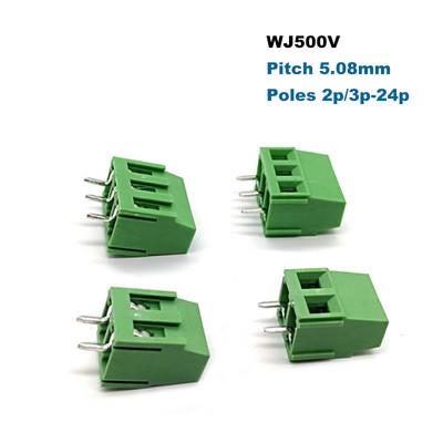 100Gb. Solis 5,08 mm Skrūvju PCB spaiļu bloki Taisna tapa 2P 3P Vadu kabeļa savienotājs WJ500V/H Morsettiera 300V 10A/20A Bornier