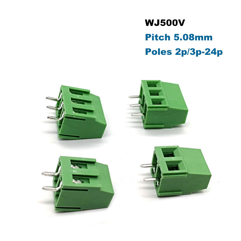 100Gb. Solis 5,08 mm Skrūvju PCB spaiļu bloki Taisna tapa 2P 3P Vadu kabeļa savienotājs WJ500V/H Morsettiera 300V 10A/20A Bornier