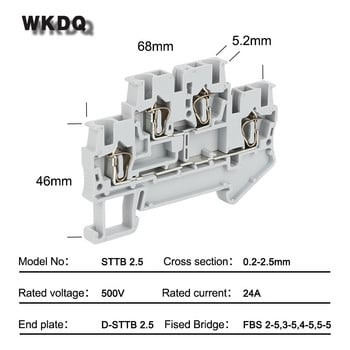 Βύσμα καλωδίου STTB2.5 10 τμχ Κλουβί ελατηρίου Διπλό 2 Επίπεδο 4 αγωγός 2,5 χιλιοστών βύσμα καλωδίου Ηλεκτρικό μπλοκ ακροδεκτών ράγας STTB 2,5 Din