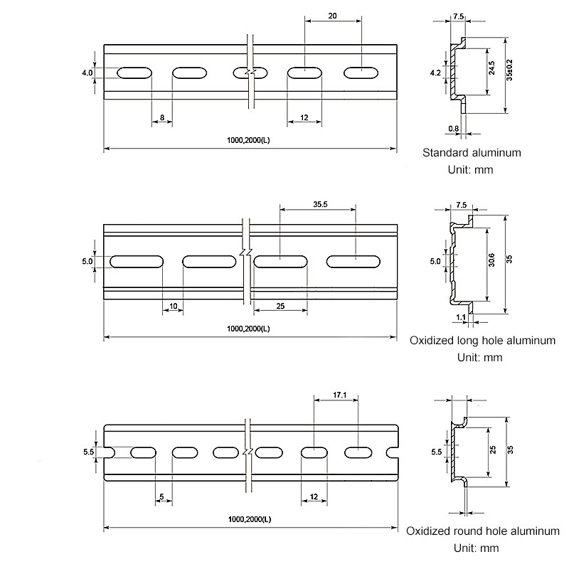 Aluminij/čelik DIN tračnica Univerzalni tip C45 DN47 Terminalni blok Relej Kontaktor Red ožičenja MCB Fiksno sjedište NS35 Montažna stezaljka