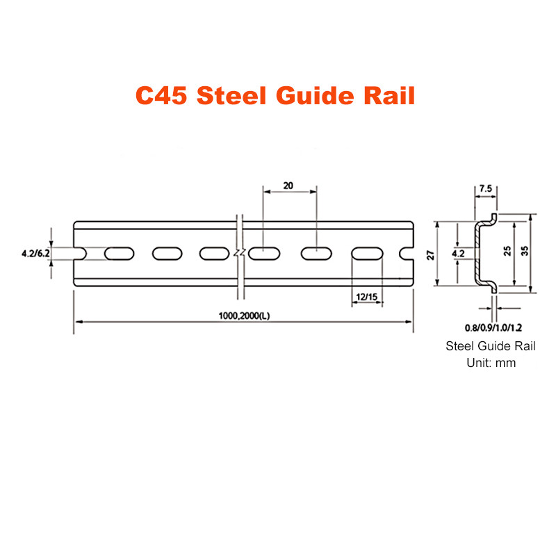 Aluminij/čelik DIN tračnica Univerzalni tip C45 DN47 Terminalni blok Relej Kontaktor Red ožičenja MCB Fiksno sjedište NS35 Montažna stezaljka