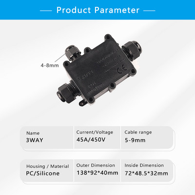IP68 veekindel toitejuhtimise ühenduskarp must 2/3/4/4+/5/6-suunaline korpuse ploki kaabel ühendusjuhtme kaitse juhtmestiku juurdepääs