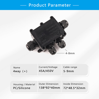 IP68 veekindel toitejuhtimise ühenduskarp must 2/3/4/4+/5/6-suunaline korpuse ploki kaabel ühendusjuhtme kaitse juhtmestiku juurdepääs