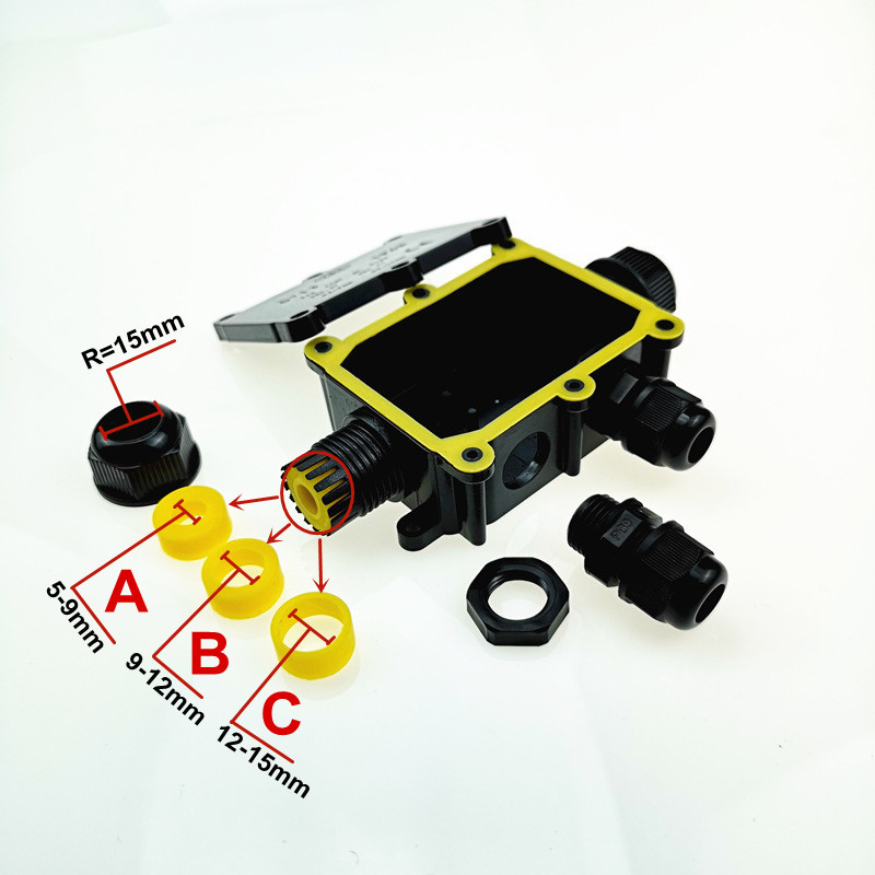 IP68 Vodootporna razvodna kutija za žice 2 puta 3 puta 6-12 mm konektorska uvodnica Električna 24 A 450 V zatvorena retardantna vanjska vodootporna kutija