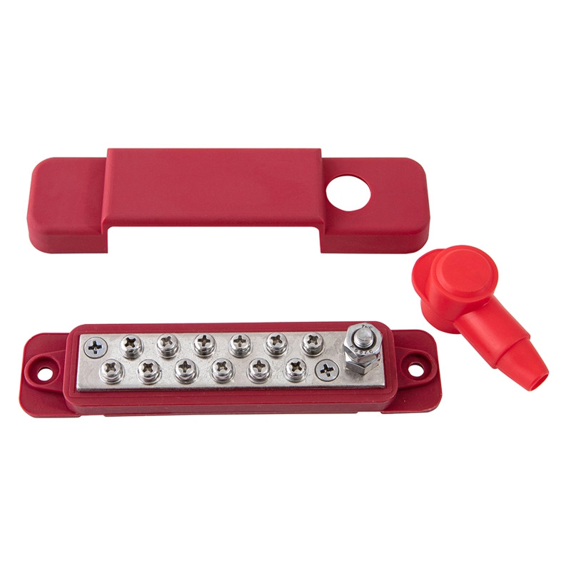 12 gnybtų maitinimo paskirstymo bloko magistralės juosta su dangčiais ir užrakto poveržle 180 amperų vardinė saulės energijos laidų paskirstymo blokas