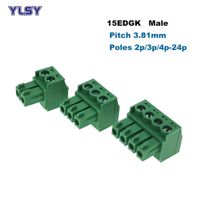 5Pcs Pluggable PCB Vijčani terminalni blok Razmak 3,81 mm muški konektor 15EDGK/KA/KM Morsettiera 2/3/4/5/6/7/8/9/10P Bornier