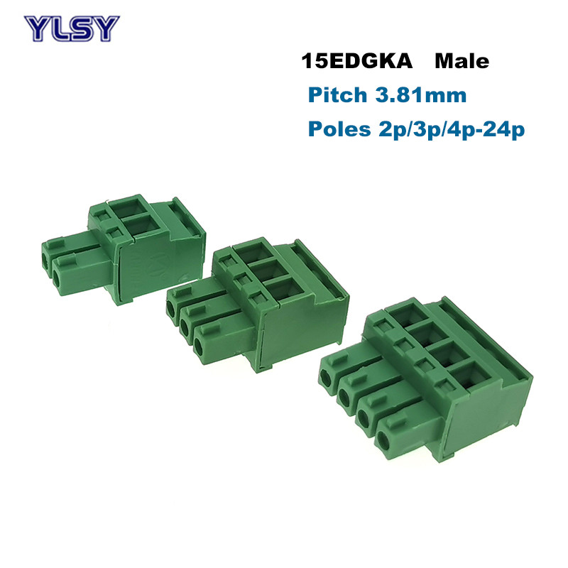 5Pcs Pluggable PCB Vijčani terminalni blok Razmak 3,81 mm muški konektor 15EDGK/KA/KM Morsettiera 2/3/4/5/6/7/8/9/10P Bornier