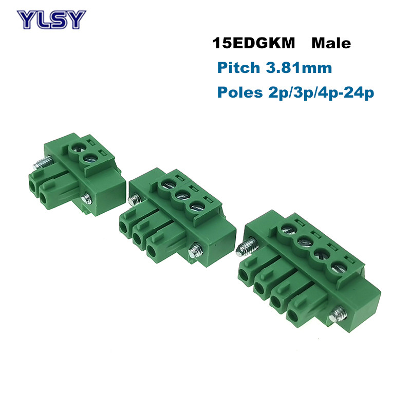 5Pcs Pluggable PCB Vijčani terminalni blok Razmak 3,81 mm muški konektor 15EDGK/KA/KM Morsettiera 2/3/4/5/6/7/8/9/10P Bornier