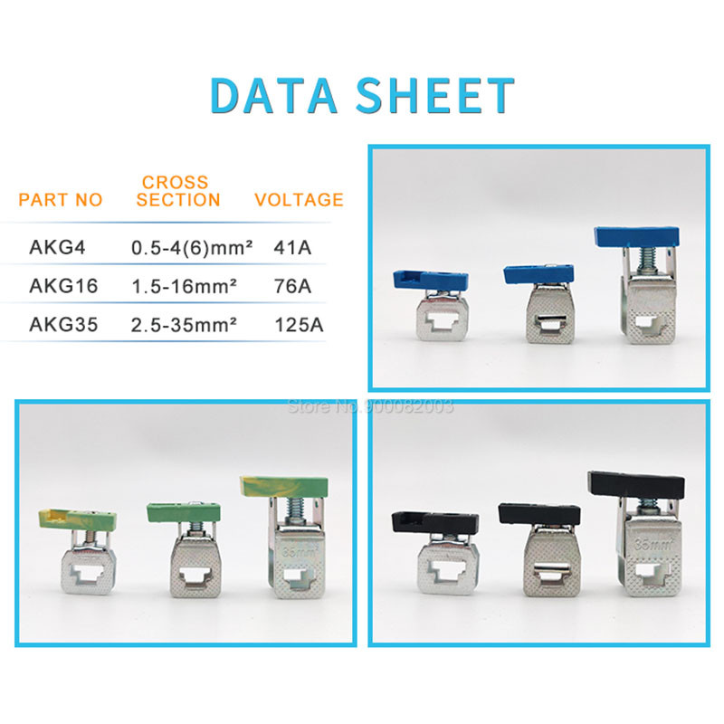 10 gab AKG4 kopnes skrūvju savienojuma spaiļu bloks 4 mm² vara stienis zils melns dzeltens/zaļš zemējuma vads elektriskais savienotājs AKG 4