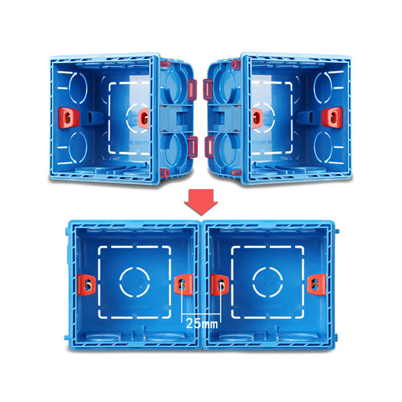 1 gab. Montāžas kārba Kasešu slēdža ligzda Sadales kārba Slēptā iekšējā montāžas kārba 86 Tips Slēdža ligzda Balta Sarkana Zila