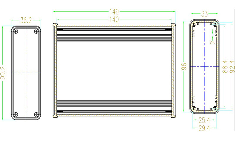 Kućište kućišta od aluminijske kutije za elektroniku DIY razvodna kutija aluminijsko projektno kućište zvučnika DIY kućište za instrumente 140*96*33 mm