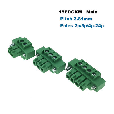 50 tk Ühendatav PCB kruviklemmide ploki samm 3,81 mm pistik isane/emane 2/3/4/5/6/7 kontaktiga Morsettiera 15EDGKM+VM/RM Bornier
