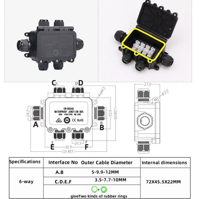 Ūdensnecaurlaidīga sadales kārba IP68.2/3/4/5/6 vias Āra lietus izturīgs, var iesūkties ūdenī Sadalu kārbaElektriskās aizsardzības kaste Liesmas slāpētājs