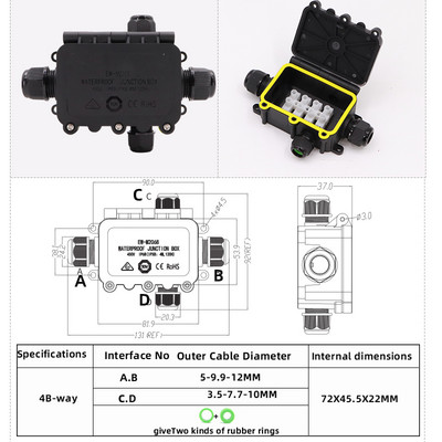 Ūdensnecaurlaidīga sadales kārba IP68.2/3/4/5/6 vias Āra lietus izturīgs, var iesūkties ūdenī Sadalu kārbaElektriskās aizsardzības kaste Liesmas slāpētājs
