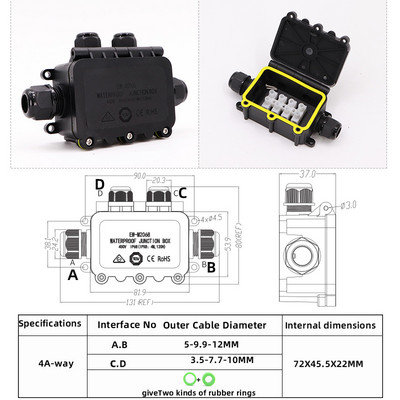 Ūdensnecaurlaidīga sadales kārba IP68.2/3/4/5/6 vias Āra lietus izturīgs, var iesūkties ūdenī Sadalu kārbaElektriskās aizsardzības kaste Liesmas slāpētājs