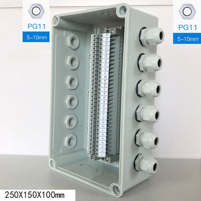 IP65 Vodootporna kabelska razvodna kutija 250*150*100 mm s UK2.5B DIN šinskim terminalnim blokovima u kompletu od 12 načina