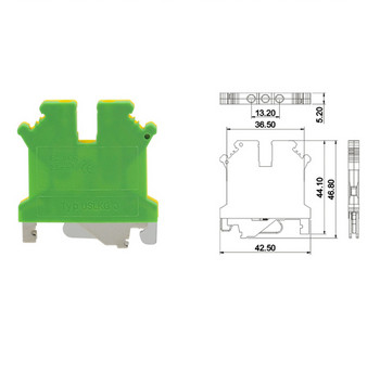 2Pcs USLKG3 Заземителни клемни блокове Винт за DIN шина Morsettiera UK-3N Жълт Зелен Конектор за заземяване Bornier 14AWG 2,5 mm²