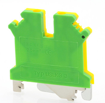 2Pcs USLKG3 Заземителни клемни блокове Винт за DIN шина Morsettiera UK-3N Жълт Зелен Конектор за заземяване Bornier 14AWG 2,5 mm²