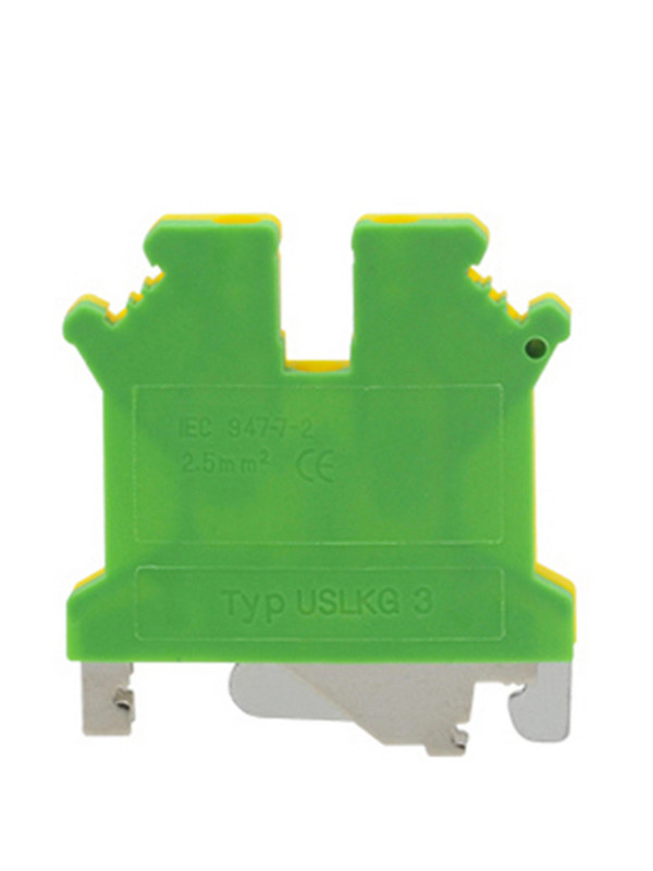 2Pcs USLKG3 blokovi terminala za uzemljenje Vijak za DIN letvicu Morsettiera UK-3N žuto-zeleni konektor za uzemljenje 14AWG 2,5 mm²