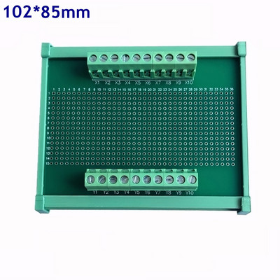 5 cm x 7 cm divpusējas PCB spaiļu bloku testa prototipēšanas plates, kas uzstādītas uz Din sliedes