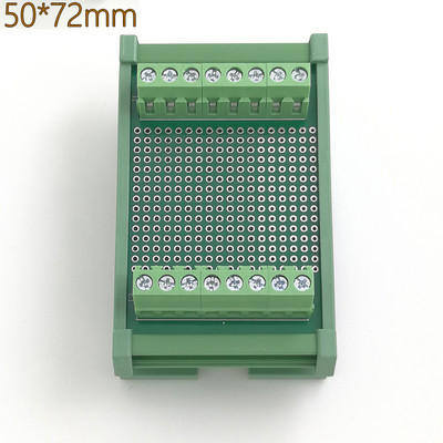 5 cm x 7 cm divpusējas PCB spaiļu bloku testa prototipēšanas plates, kas uzstādītas uz Din sliedes